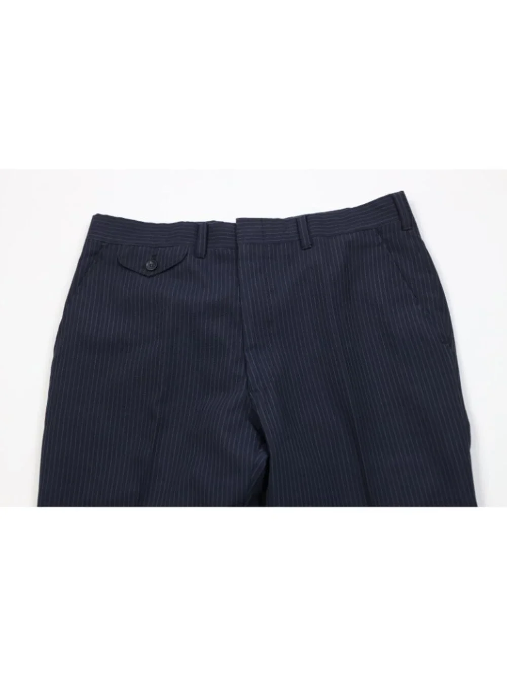 Vtg 70s Mens 38R 2 Piece Pinstriped Wool Suit Wedding Blue Wide Leg 32x29 USA